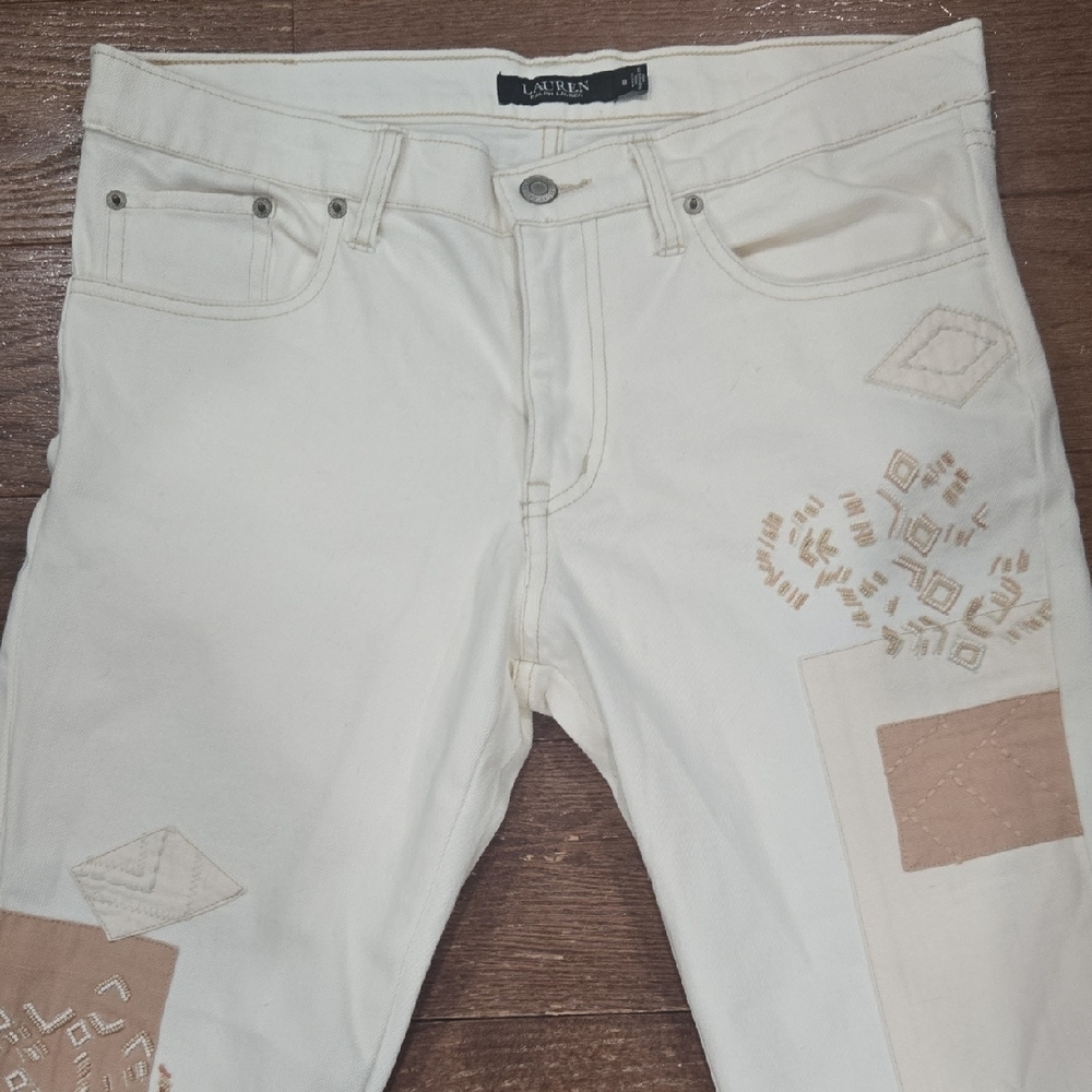 Ralph Lauren Cream, Patchwork Jeans, Size 8 - Picture 2 of 7